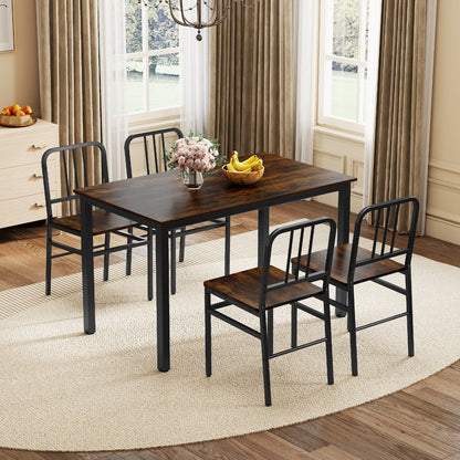 Dining Chairs Set of 4 with Slatted Backrest & Metal Frame