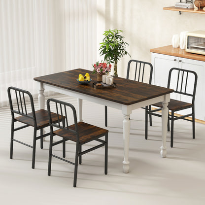Dining Chairs Set of 4 with Slatted Backrest & Metal Frame