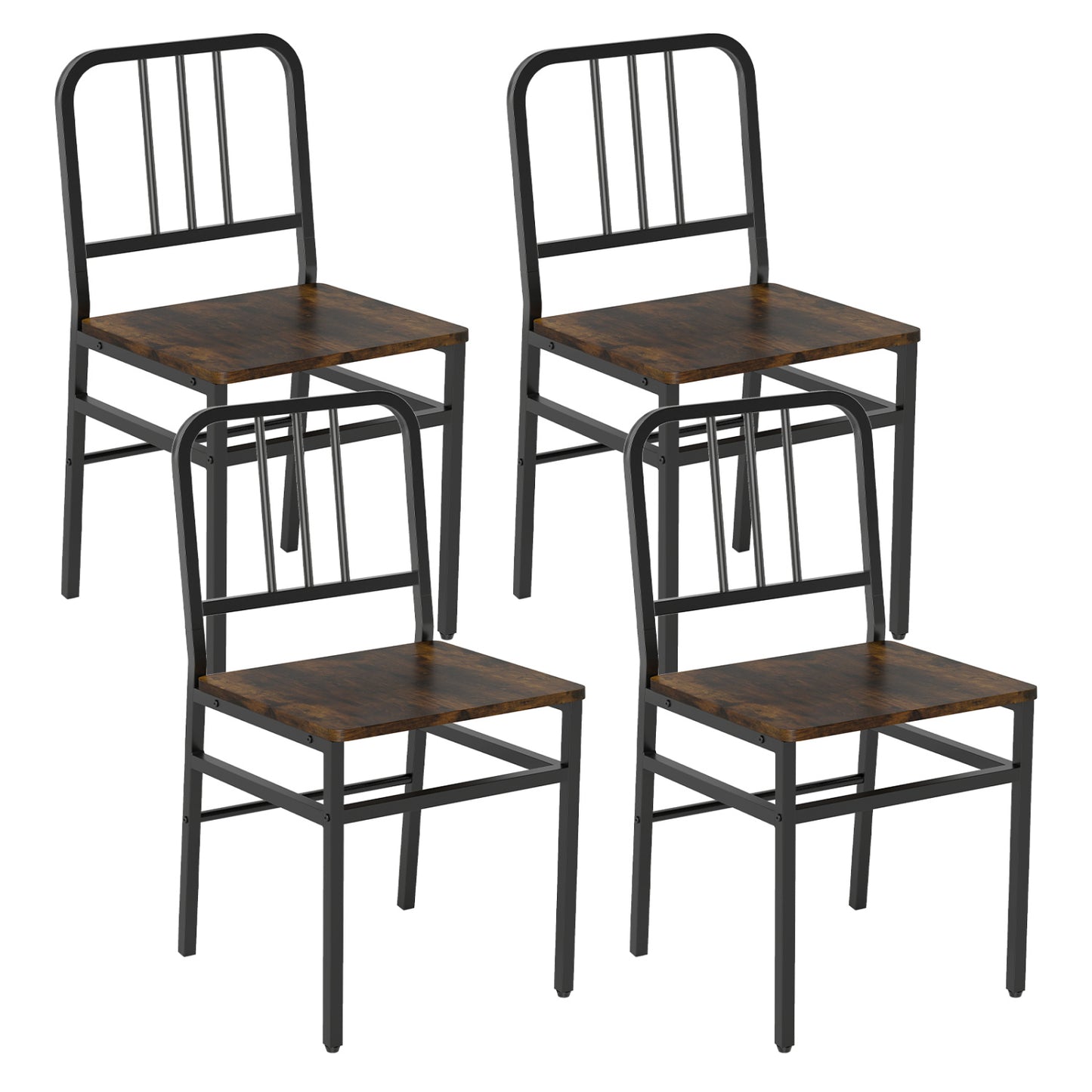 Dining Chairs Set of 4 with Slatted Backrest & Metal Frame