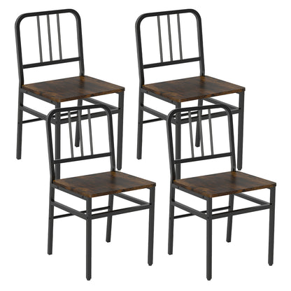 Dining Chairs Set of 4 with Slatted Backrest & Metal Frame