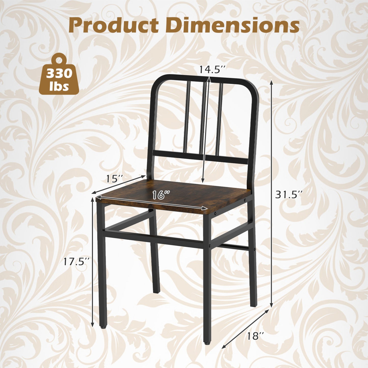 Dining Chairs Set of 4 with Slatted Backrest & Metal Frame