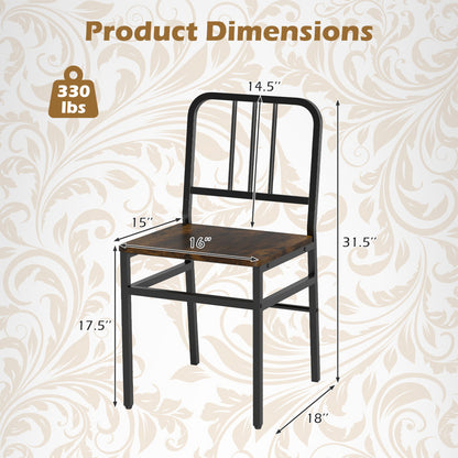 Dining Chairs Set of 4 with Slatted Backrest & Metal Frame