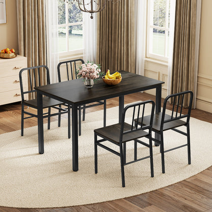 Dining Chairs Set of 4 with Slatted Backrest & Metal Frame