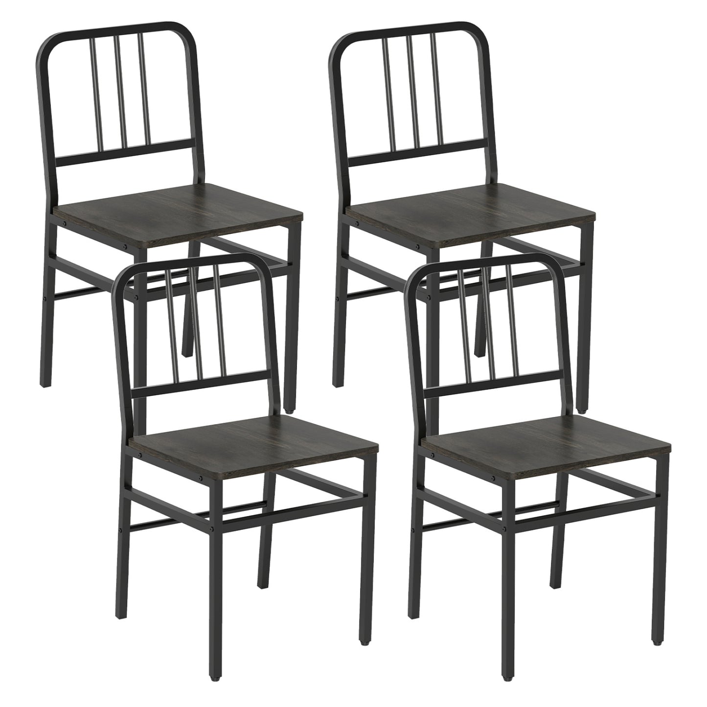 Dining Chairs Set of 4 with Slatted Backrest & Metal Frame