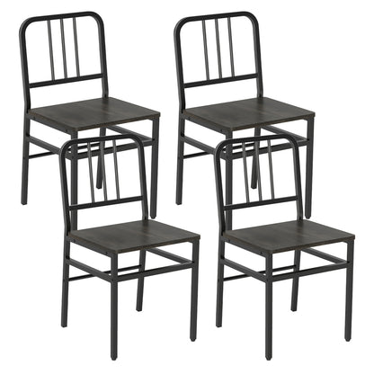 Dining Chairs Set of 4 with Slatted Backrest & Metal Frame