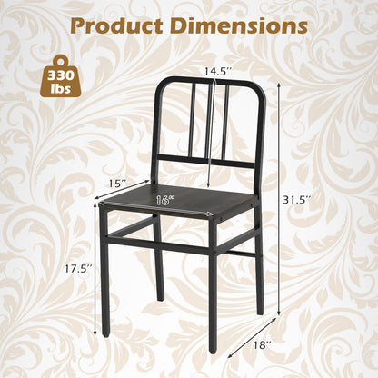 Dining Chairs Set of 4 with Slatted Backrest & Metal Frame