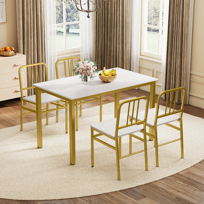 Dining Chairs Set of 4 with Slatted Backrest & Metal Frame