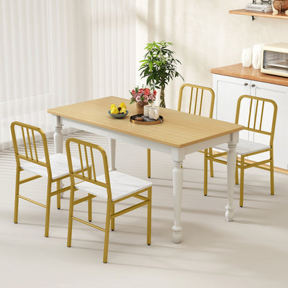 Dining Chairs Set of 4 with Slatted Backrest & Metal Frame