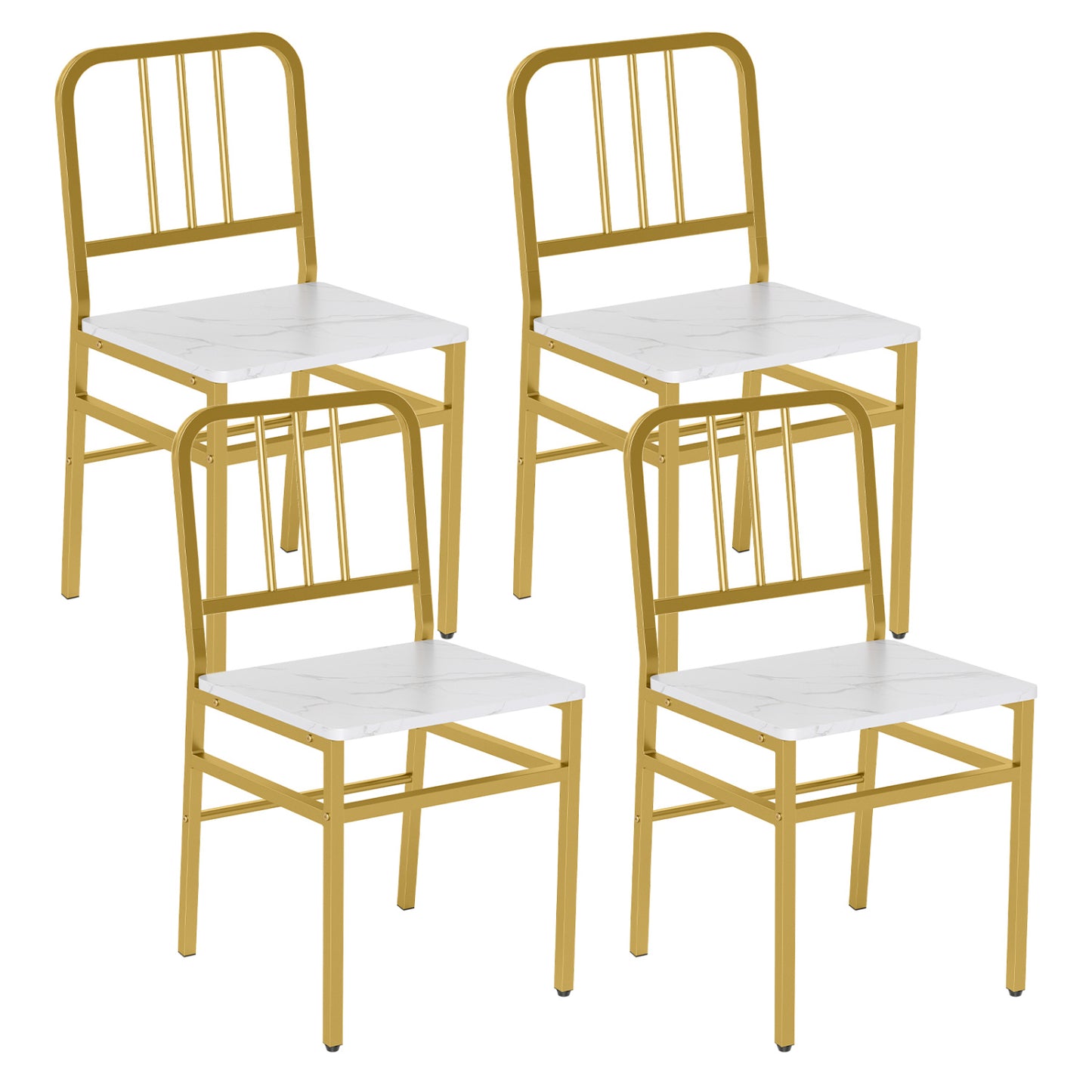 Dining Chairs Set of 4 with Slatted Backrest & Metal Frame