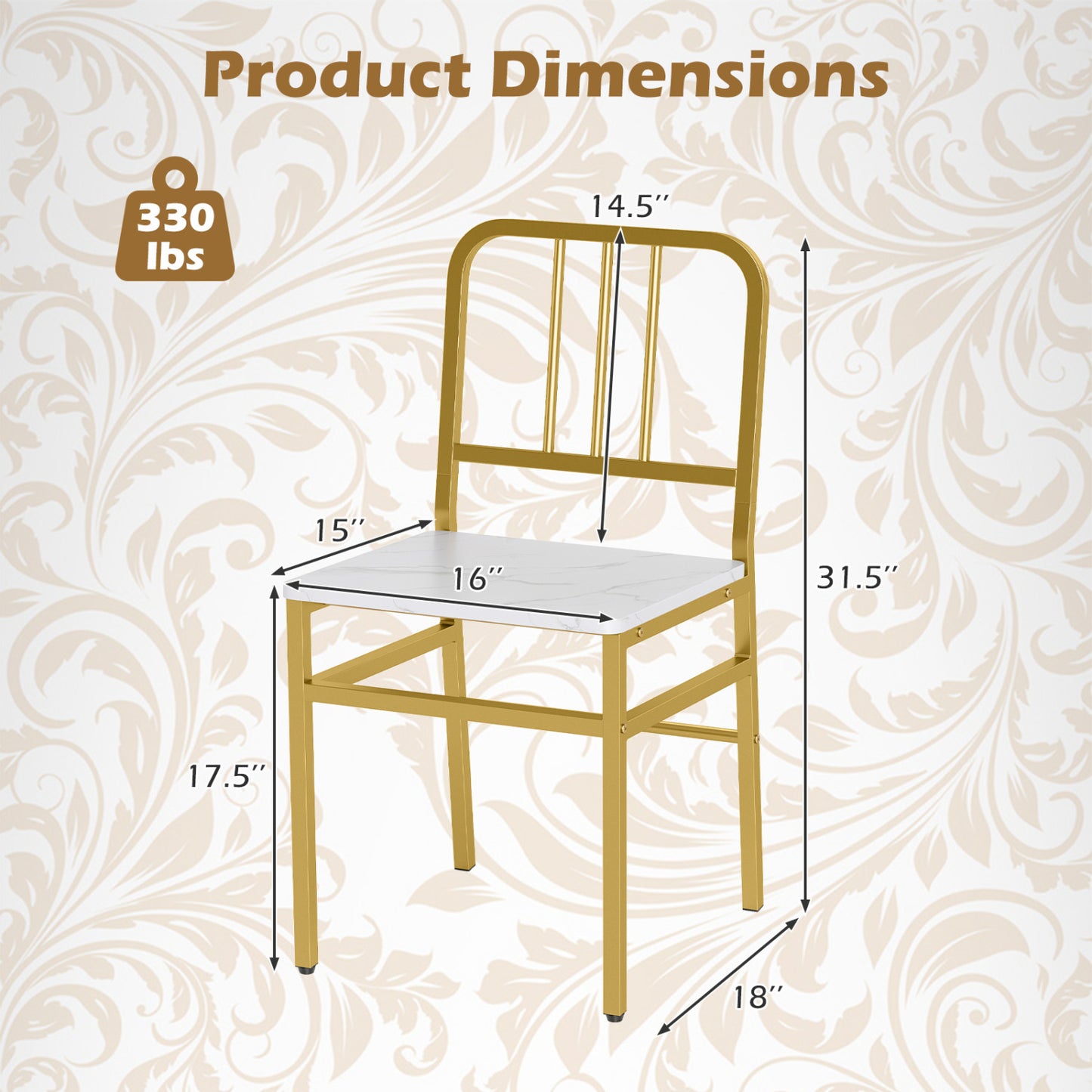 Dining Chairs Set of 4 with Slatted Backrest & Metal Frame