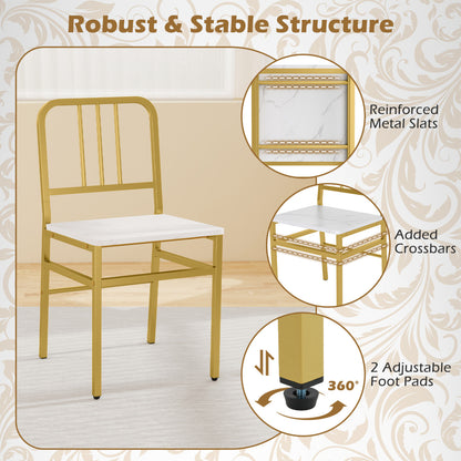 Dining Chairs Set of 4 with Slatted Backrest & Metal Frame