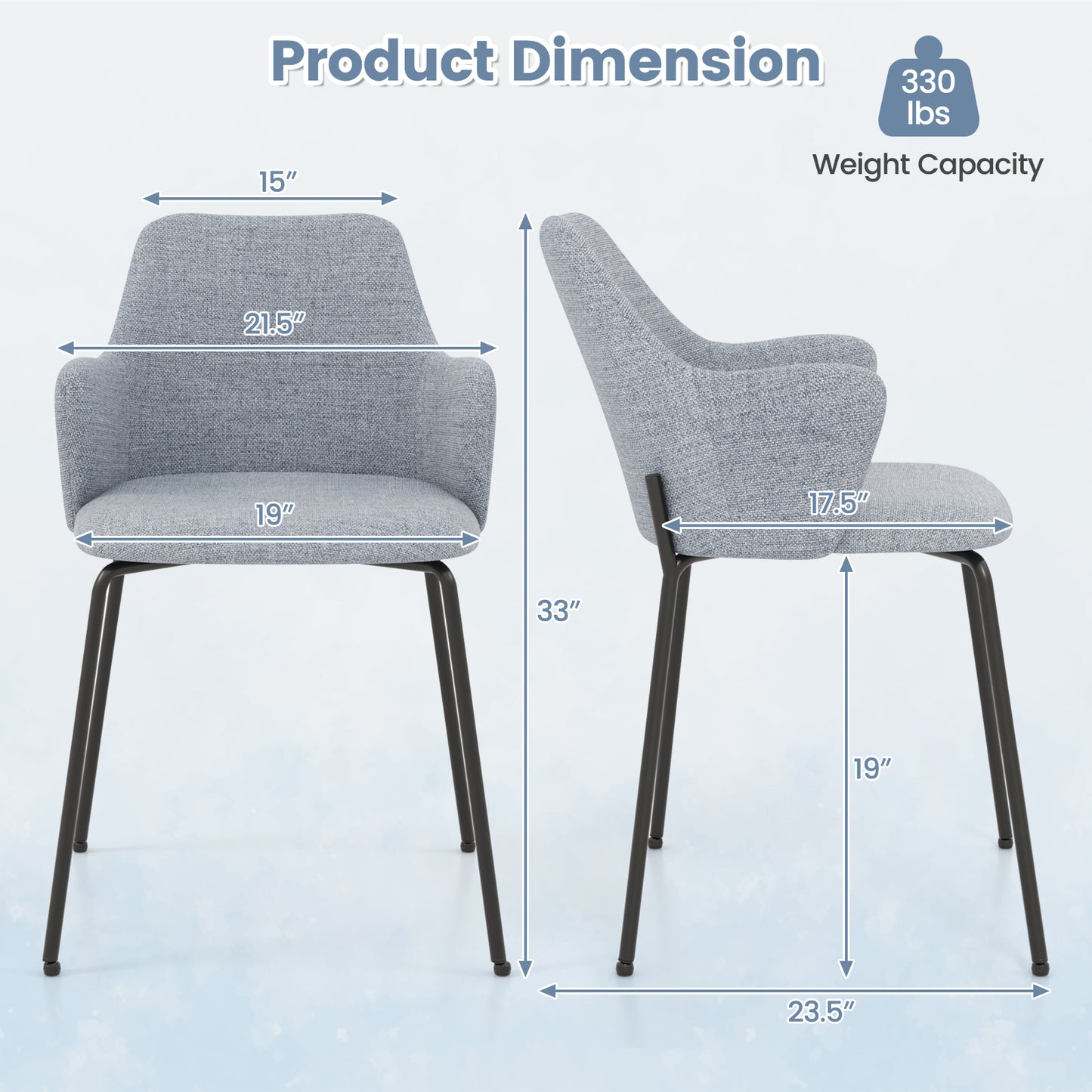 Dining Chairs Set of 2 with Curved Backrest Wide Seat and Armrests