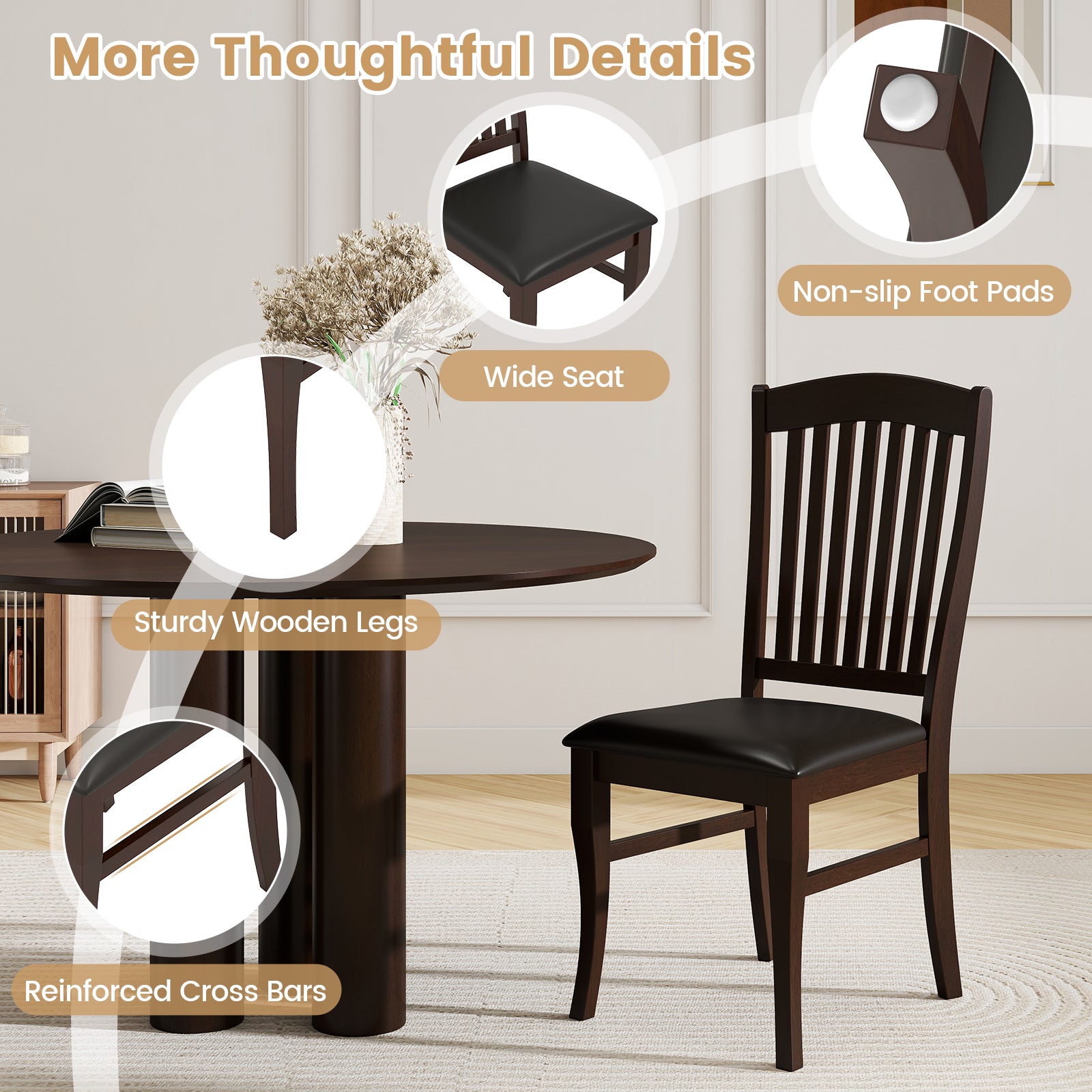 Dining Chairs Set of 2 Kitchen Side Chairs Mid-century Armless Dinette Chairs-Coffee