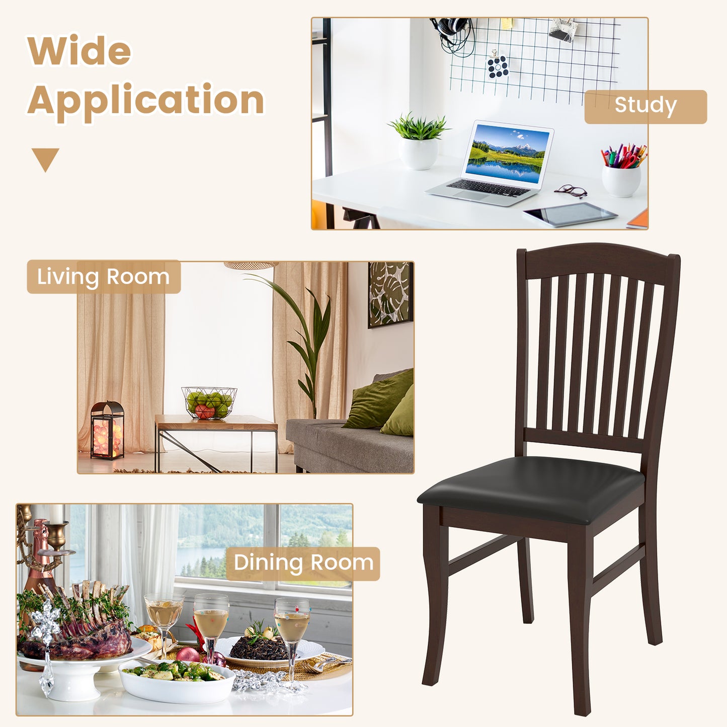Dining Chairs Set of 2 Kitchen Side Chairs Mid-century Armless Dinette Chairs-Coffee