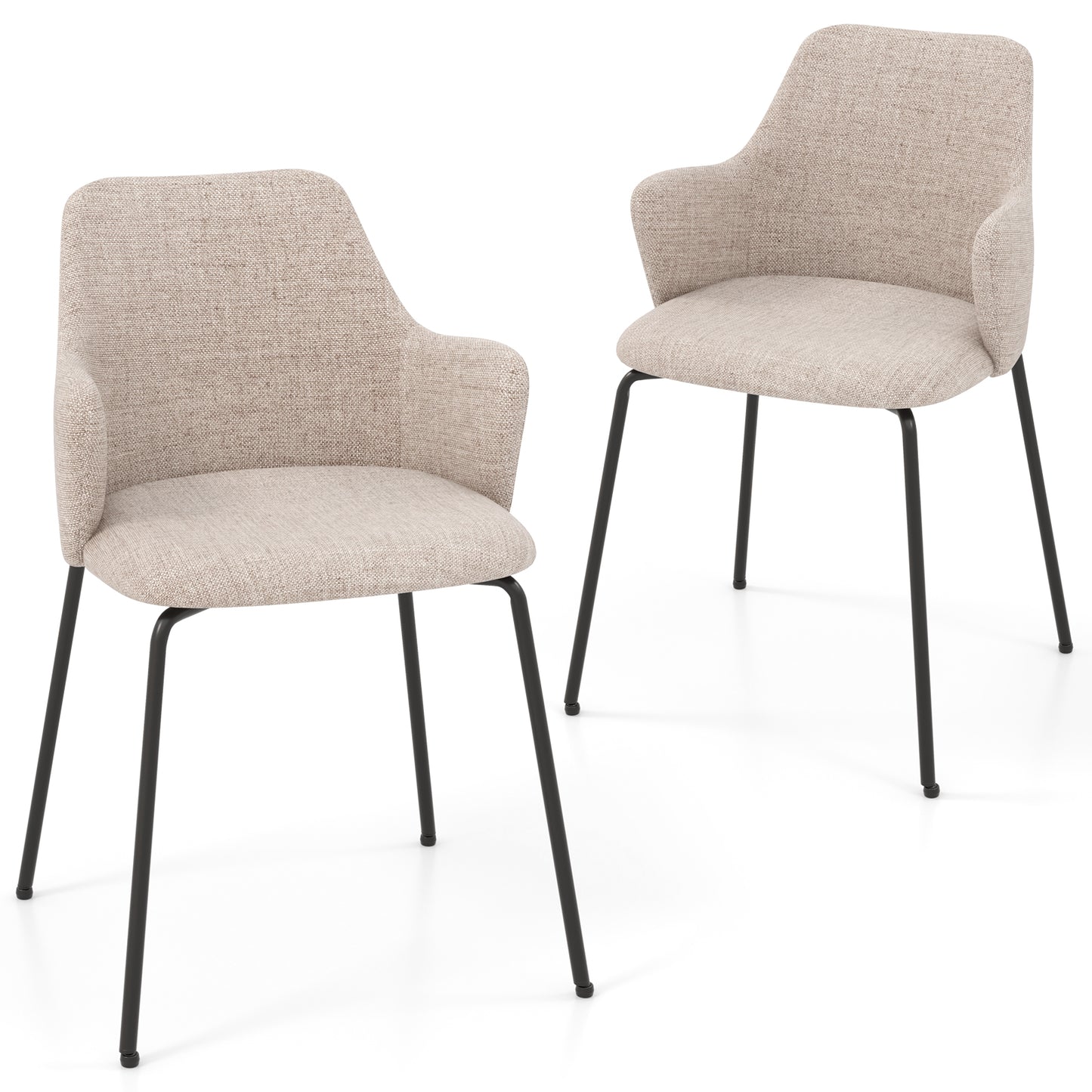 Dining Chairs Set of 2 with Curved Backrest Wide Seat and Armrests-Beige - Beige