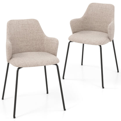 Dining Chairs Set of 2 with Curved Backrest Wide Seat and Armrests-Beige - Beige