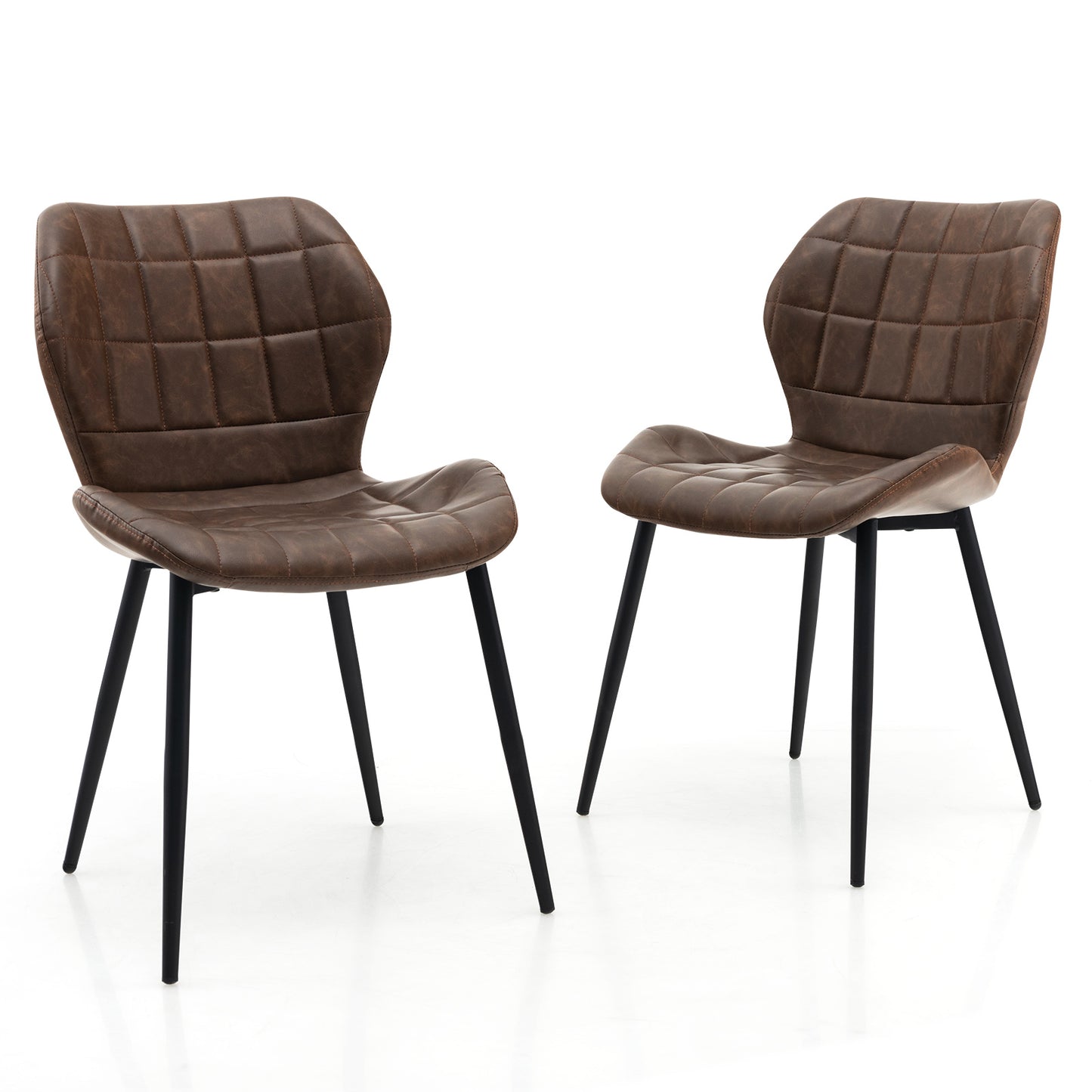 Dining Chairs Set of 2 with Padded Back Metal Legs and Adjustable Foot Pads-Brown - Brown