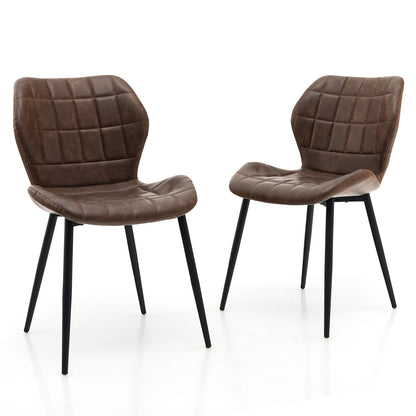 Dining Chairs Set of 2 with Padded Back Metal Legs and Adjustable Foot Pads-Brown - Brown