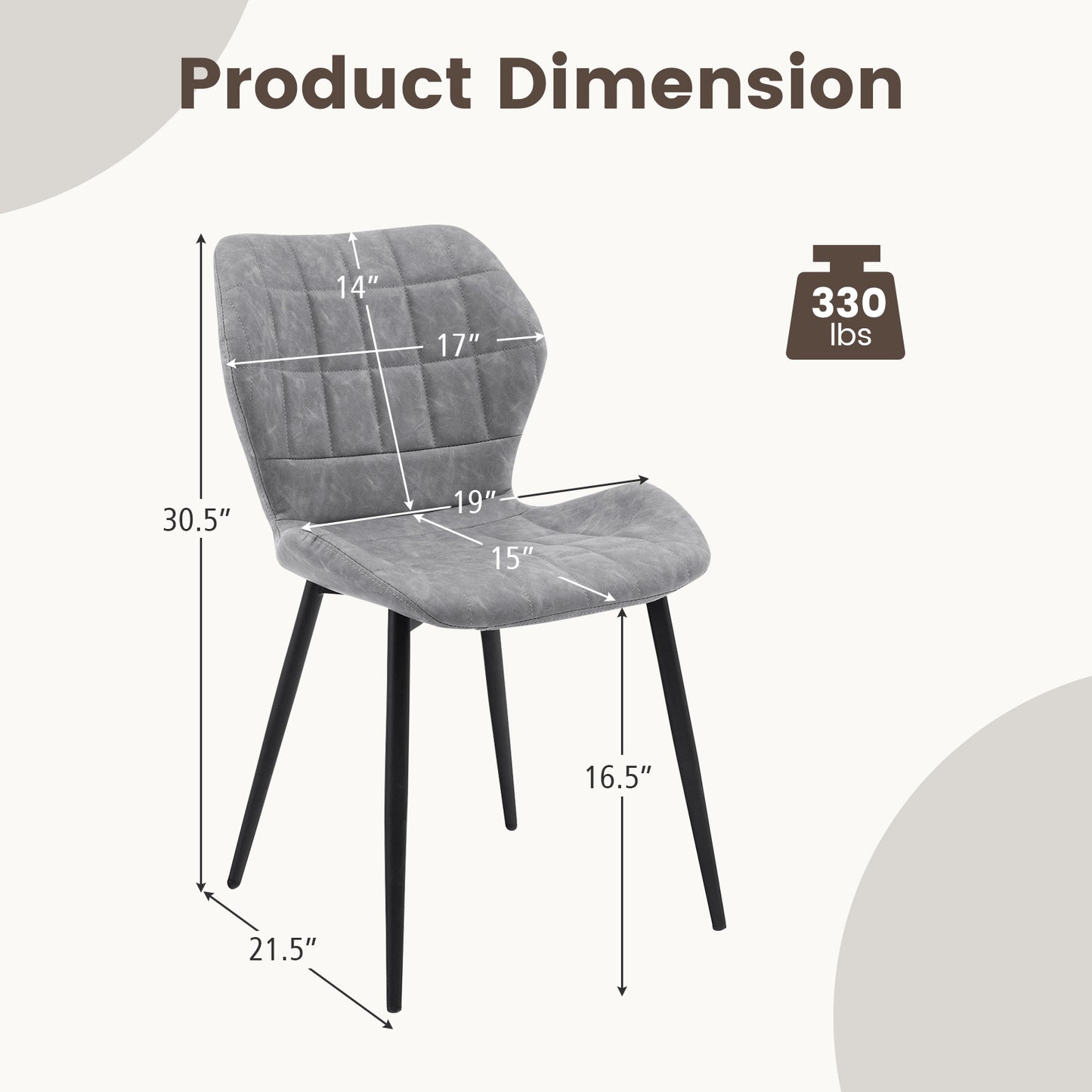 Dining Chairs Set of 2 with Padded Back Metal Legs and Adjustable Foot Pads