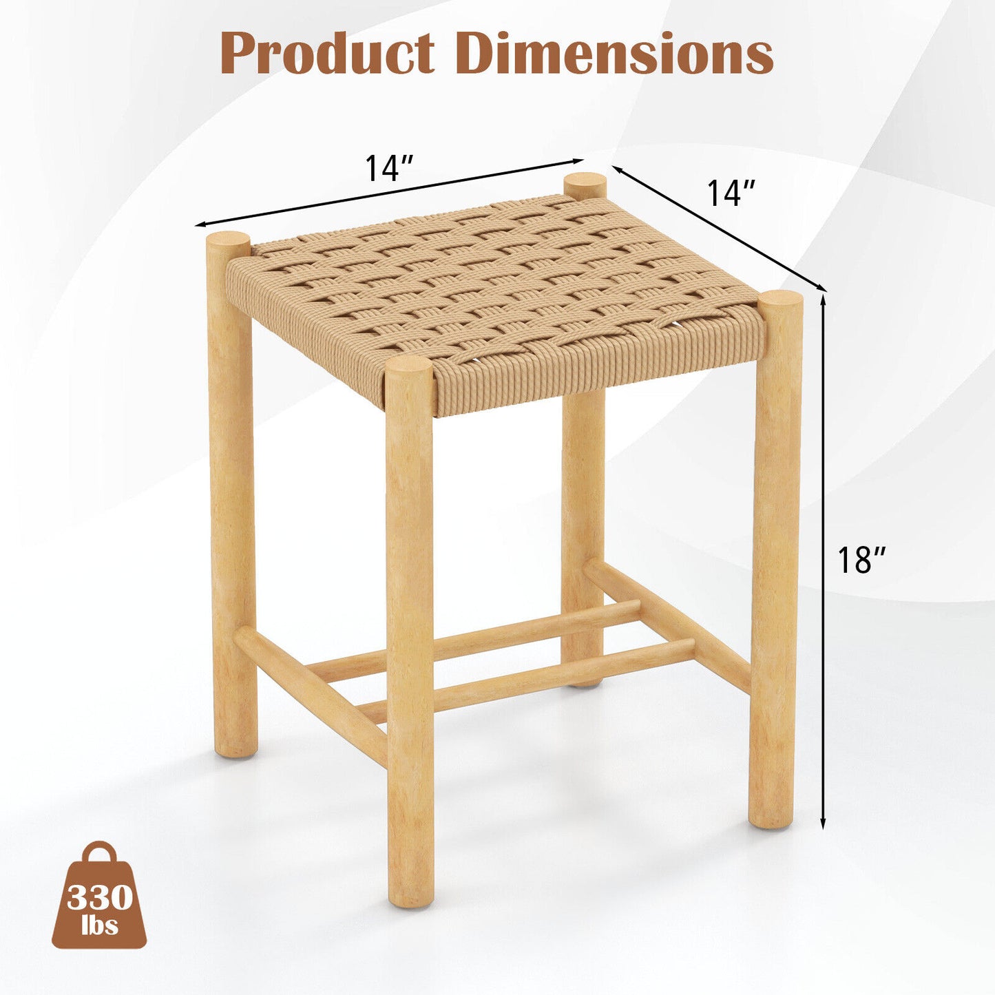 Dining Stool Set of 2 with Rubber Wood Frame-Natural