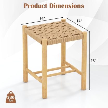 Dining Stool Set of 2 with Rubber Wood Frame-Natural