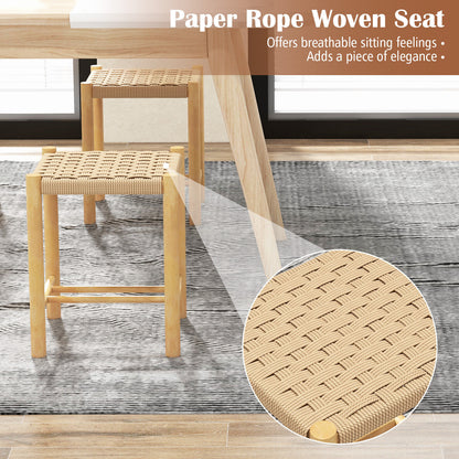 Dining Stool Set of 2 with Rubber Wood Frame-Natural