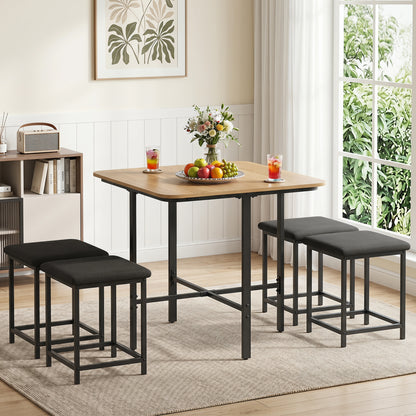 5-Piece Dining Table Set with 4 Upholstered Stools