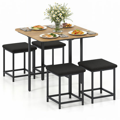 5-Piece Dining Table Set with 4 Upholstered Stools