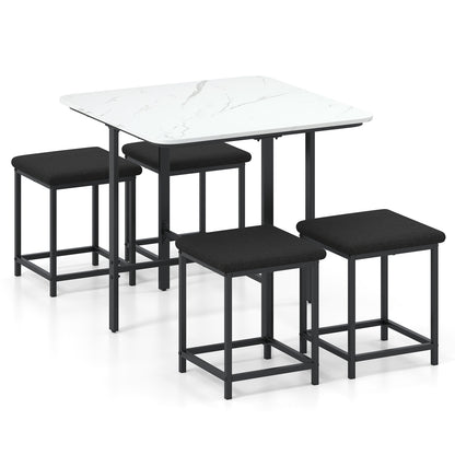 5-Piece Dining Table Set with 4 Upholstered Stools