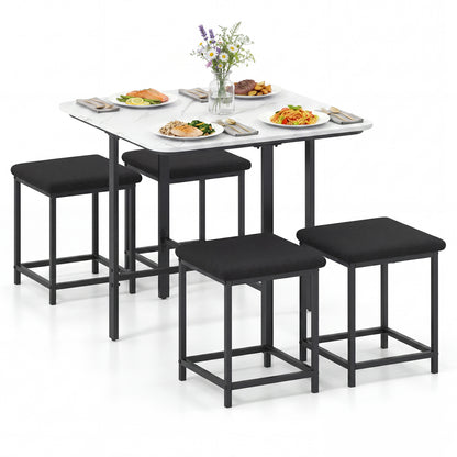 5-Piece Dining Table Set with 4 Upholstered Stools