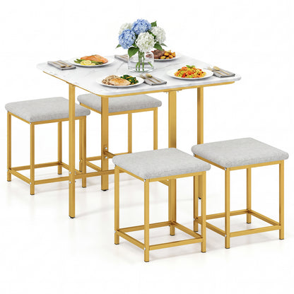 5-Piece Dining Table Set with 4 Upholstered Stools