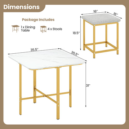 5-Piece Dining Table Set with 4 Upholstered Stools