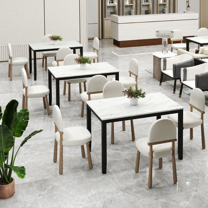 45 Inch Rectangular Mid Century Dining Table with Faux Marble Tabletop for 4 People-Black & White