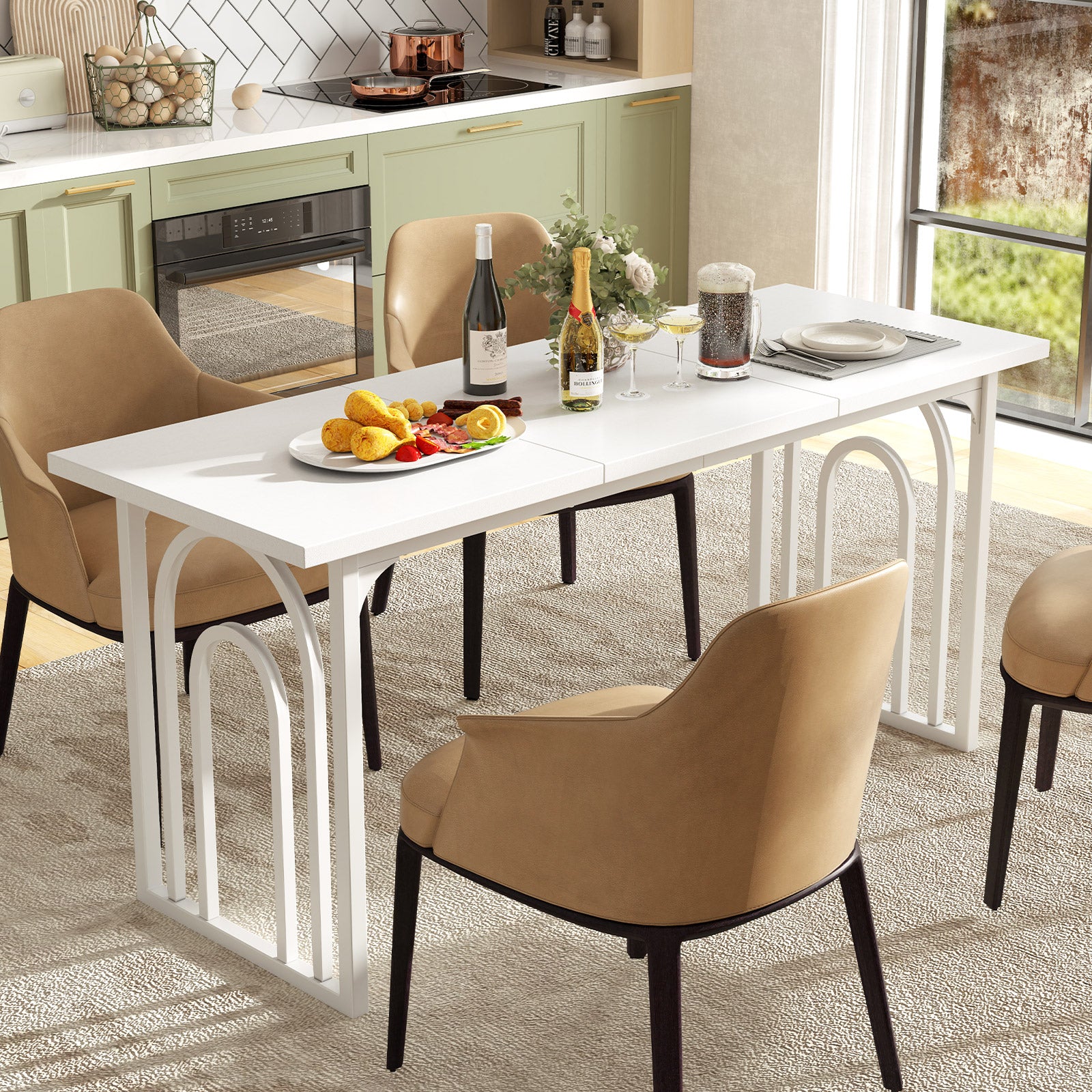 Dining Table for 6-8 People 63 Inch Rectangular Farmhouse Kitchen Table-White