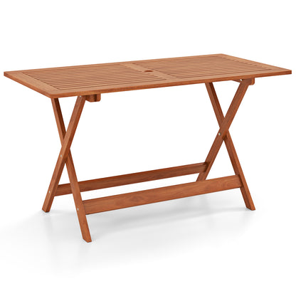 54.5 Inch x 27.5 Inch  Patio Dining Table with Teak Painting and Umbrella Hole