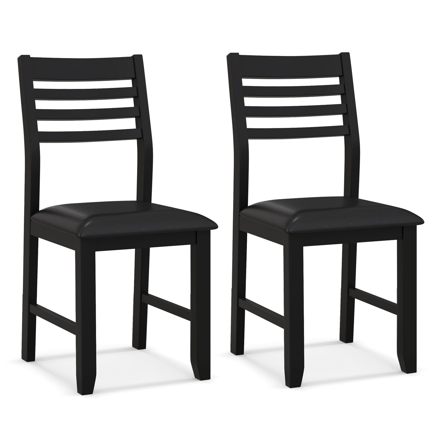 Wooden Dining Chair Set of 2 with Rubber Wood Frame and Padded Cushion-Black - Black
