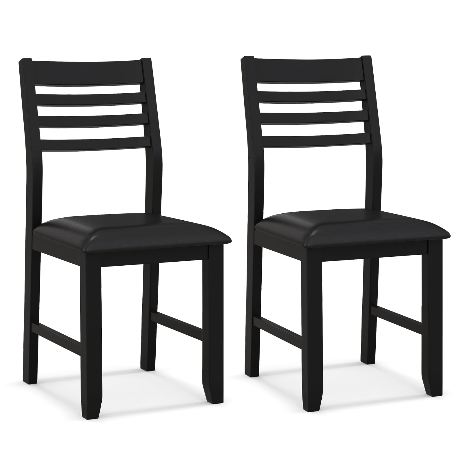 Wooden Dining Chair Set of 2 with Rubber Wood Frame and Padded Cushion-Black - Black