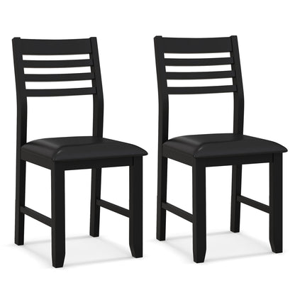 Wooden Dining Chair Set of 2 with Rubber Wood Frame and Padded Cushion-Black - Black