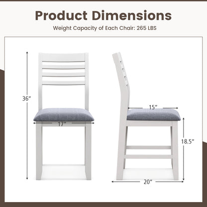 Wooden Dining Chair Set of 2 with Rubber Wood Frame and Padded Cushion