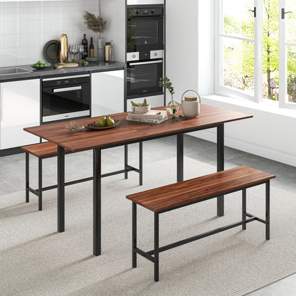 3-Piece Extendable Dining Table Set with 2 Benches
