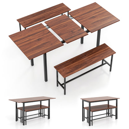 3-Piece Extendable Dining Table Set with 2 Benches