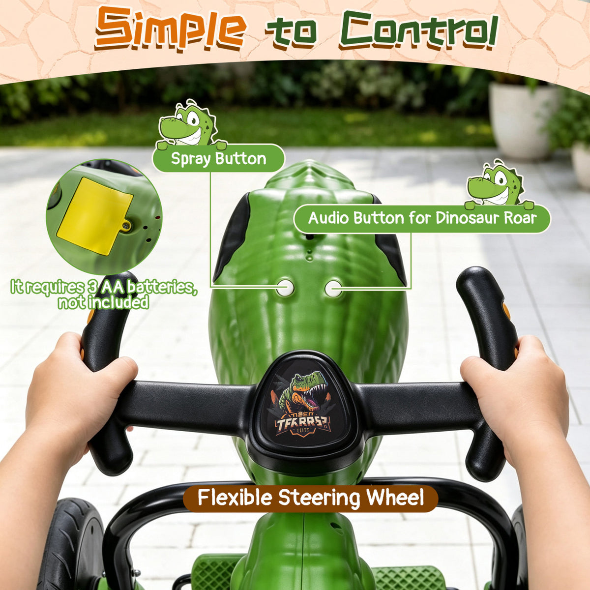 Dinosaur Drift Tricycle with Lights, Sound & Spray