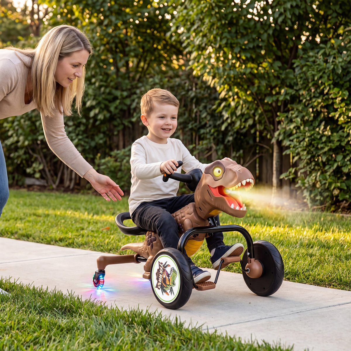 Dinosaur Drift Tricycle with Lights, Sound & Spray