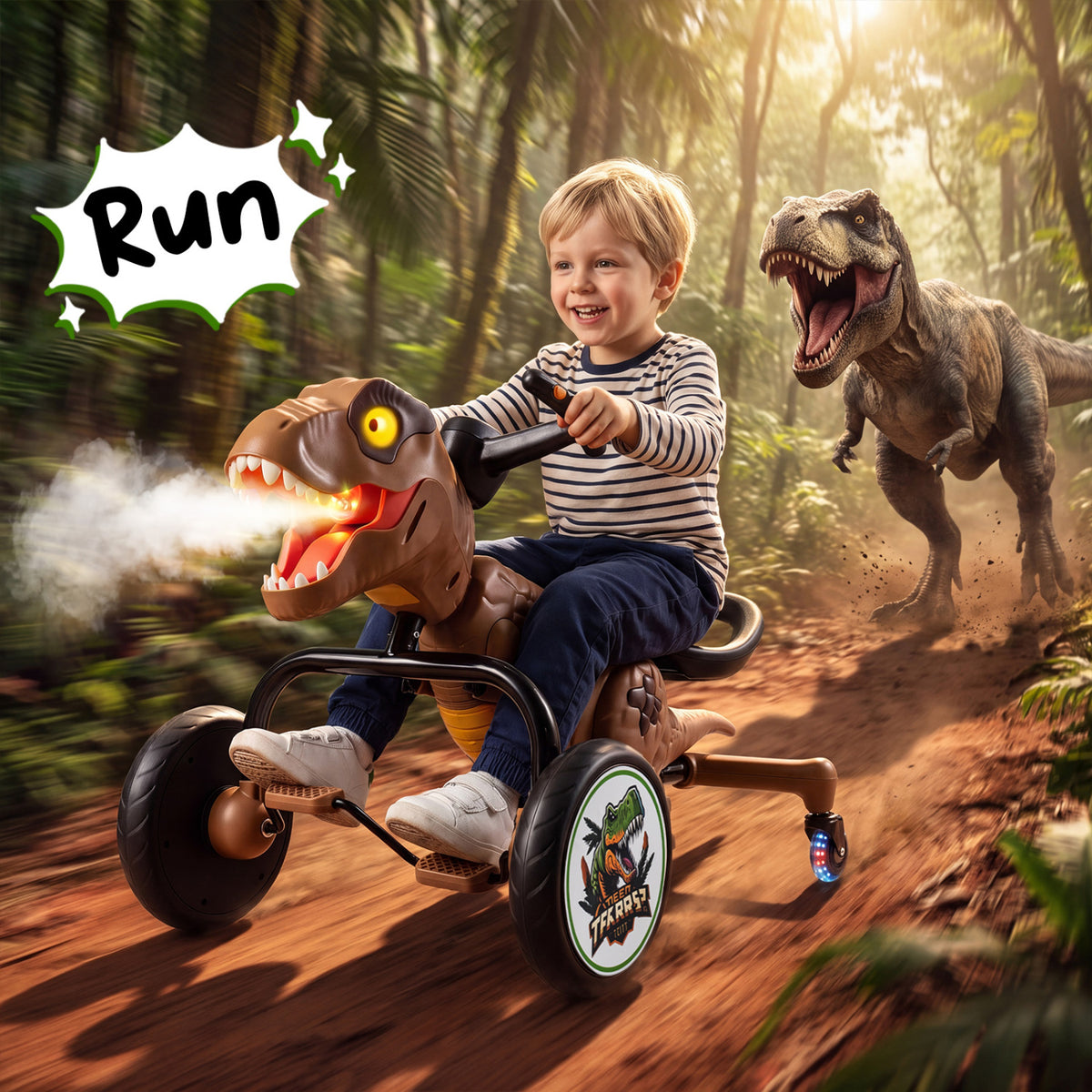 Dinosaur Drift Tricycle with Lights, Sound & Spray