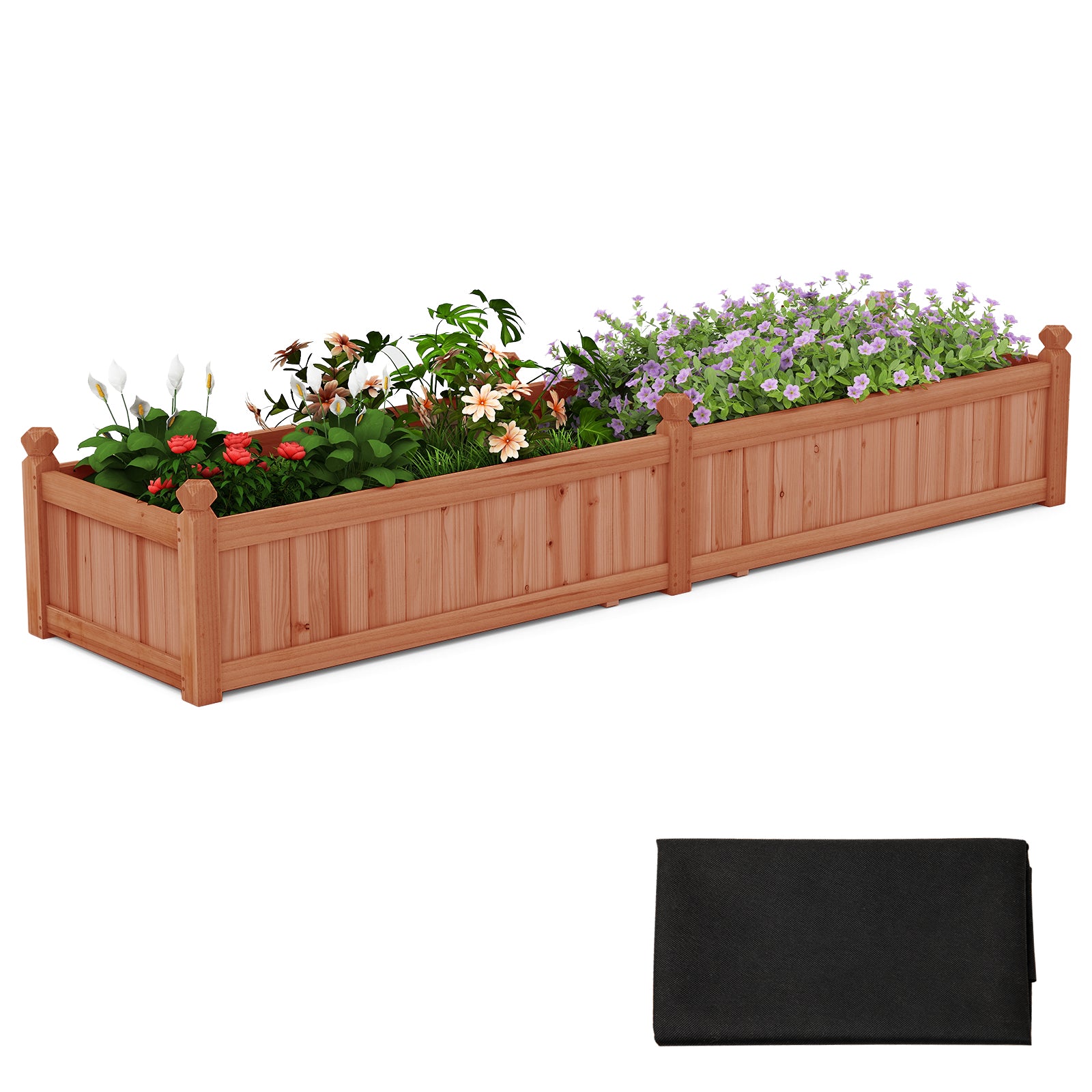 91 x 24 x 16 Inch Divisible Planter Box with Corner Drainage and Non-woven Liner for Growing Vegetables-Brown - Brown