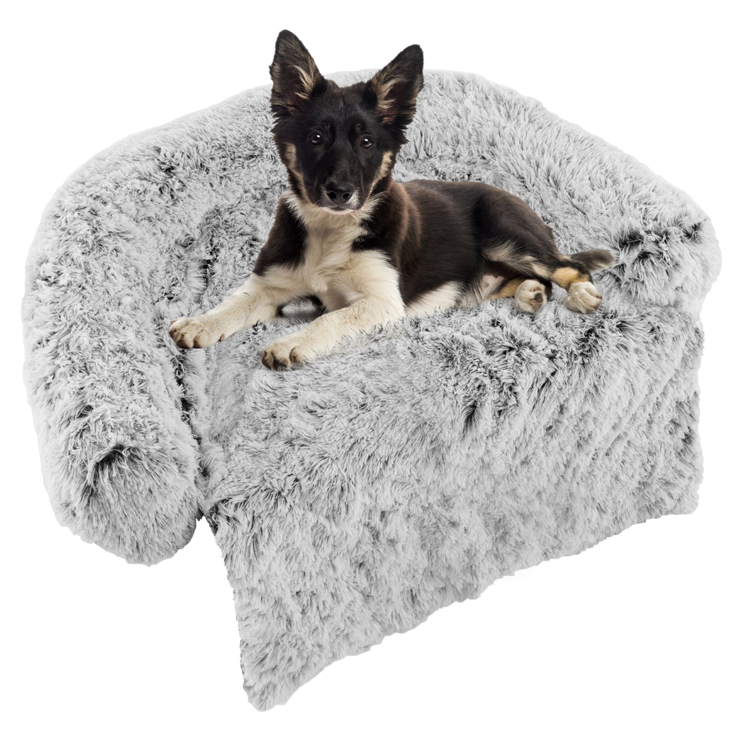 Gray Plush Calming Dog Couch Bed with Anti-Slip Bottom-L - M