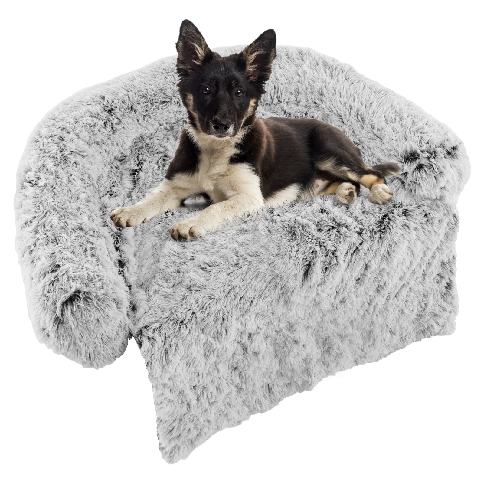 Gray Plush Calming Dog Couch Bed with Anti-Slip Bottom-L - M