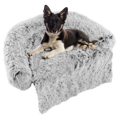 Gray Plush Calming Dog Couch Bed with Anti-Slip Bottom-L - M