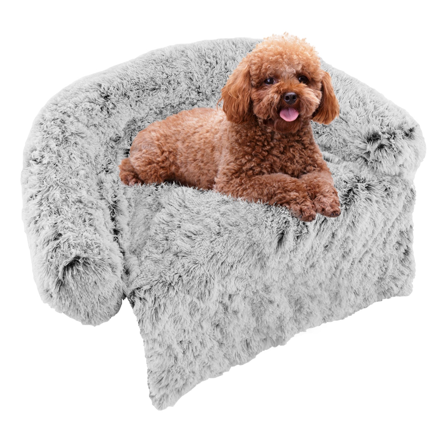 Gray Plush Calming Dog Couch Bed with Anti-Slip Bottom-L - S