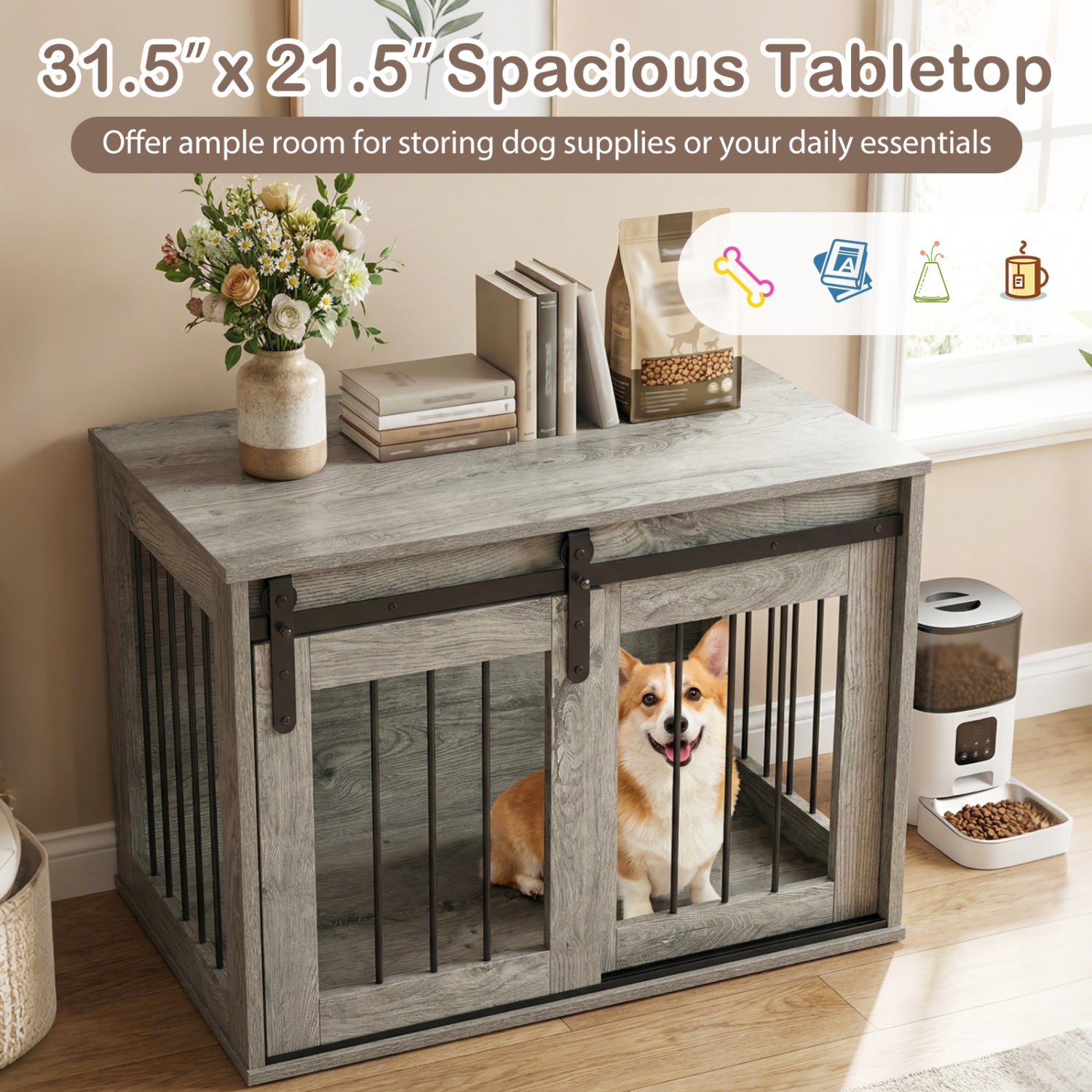 Dog Crate Furniture Heavy Duty Dog Kennel with Sliding Barn Door
